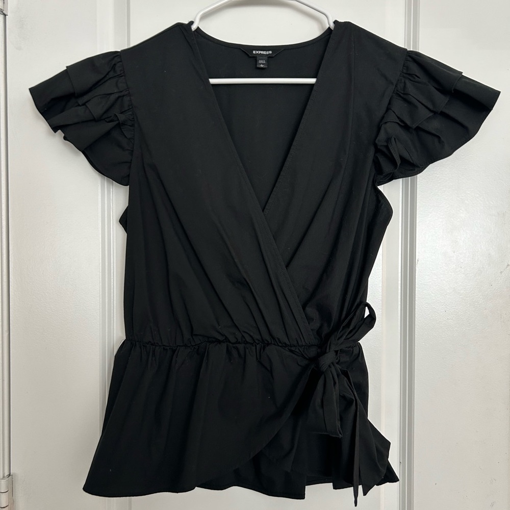 Express Ruffle Sleeve Wrap Peplum Top